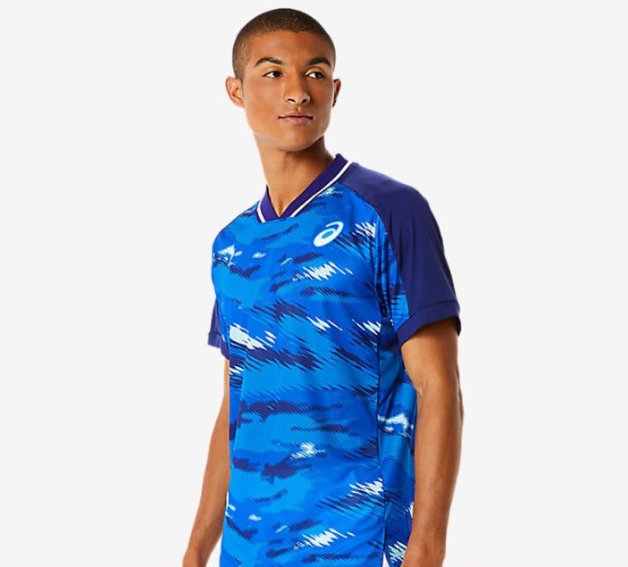 Áo thi đấu nam áo tay ngắn Asics xanh lặn