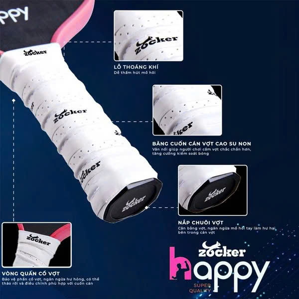 Vợt Pickleball Zocker Happy HP2 Super Pink