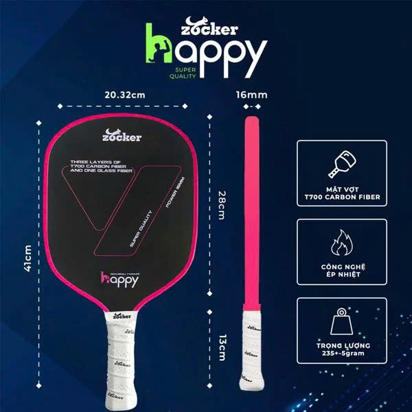 Vợt Pickleball Zocker Happy HP2 Super Pink