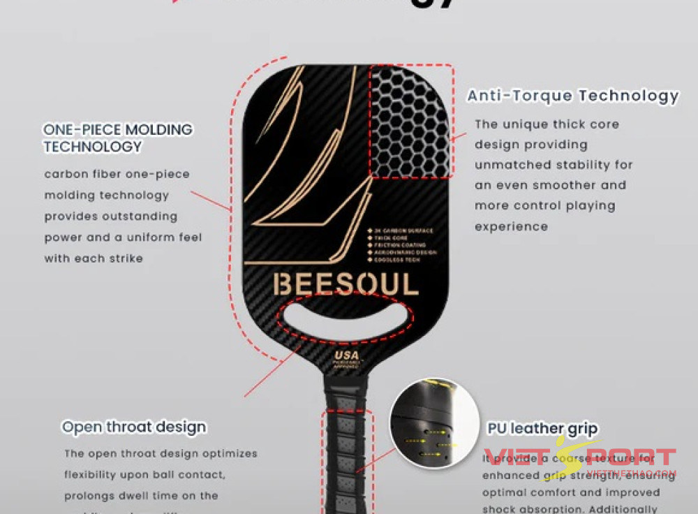 Vợt Pickleball BeeSoul SupremeStrike Carbon Pro NA4