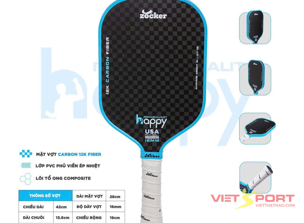 Vợt Pickleball Zocker Happy HP3 Premium Quality