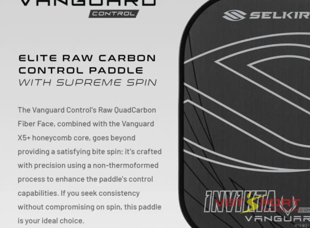 Vợt pickleball Vanguard Control Invikta Midweight Raw Carbon